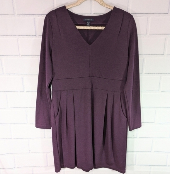 Lands' End Dresses & Skirts - Land's End Eggplant V-Neck Ponte Knit Long Sleeves Dress